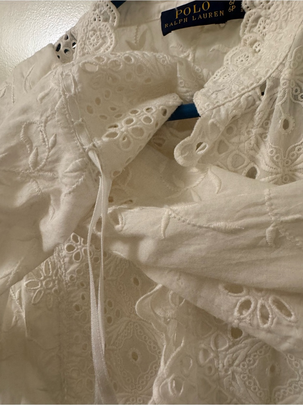 Polo Ralph Lauren: size 6/6P. Women's White Embroidered Eyelet Shirt - Picture 8 of 8